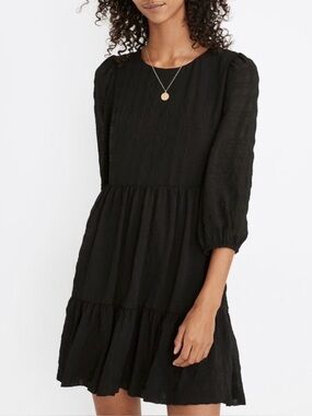 Madewell Puff Sleeve Ruffle Hem Relaxed Fit Mini Dress Black Size 6
